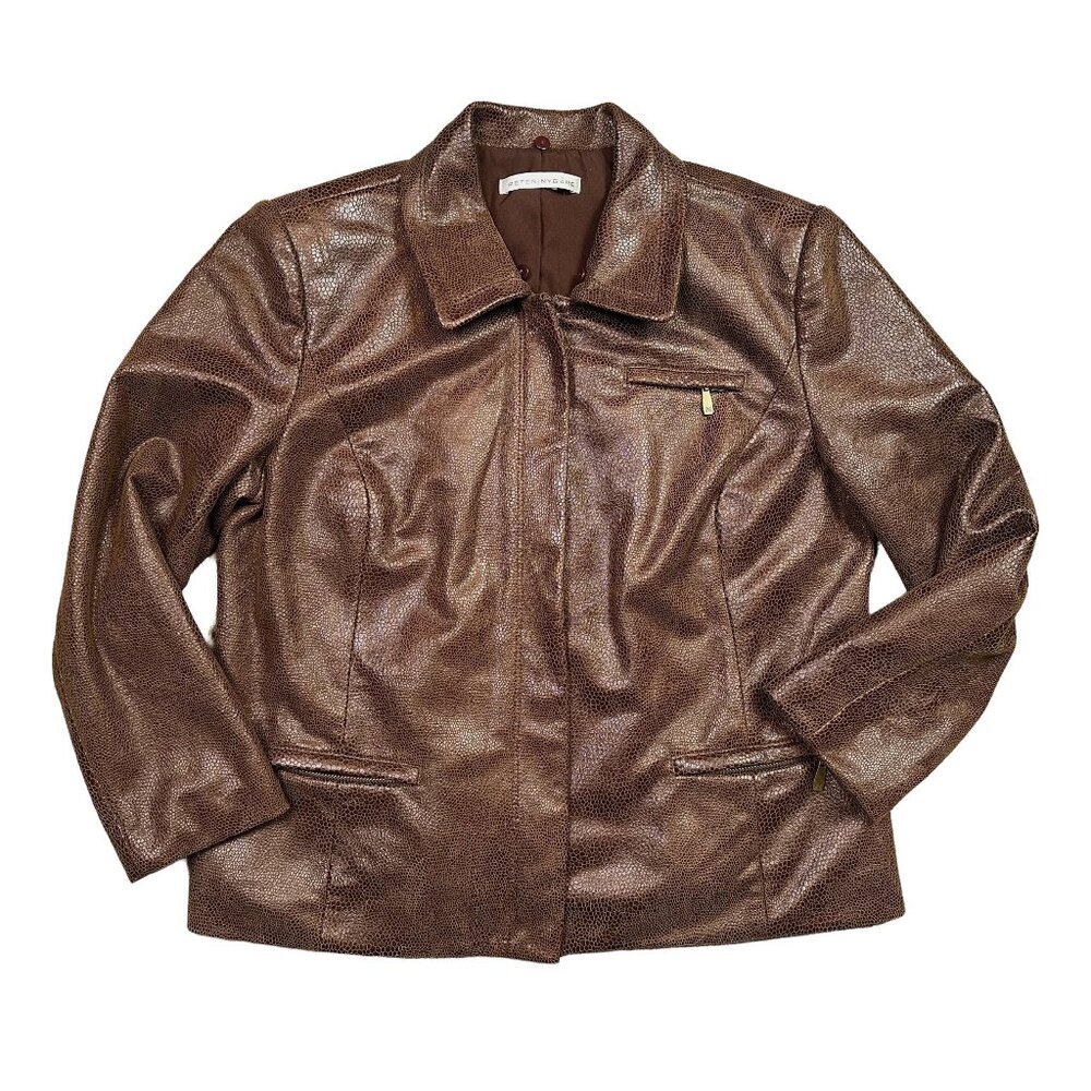 Peter Nygard Faux Leather Classic Jacket Blazer Chocolate Brown Est Large